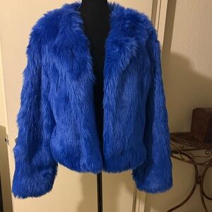 Forever 21 Electric Blue Faux Fur Jacket Size Large Brand New!